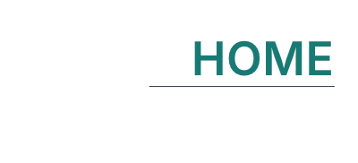 Home button with teal 'HOME' text and dark horizontal underline.
